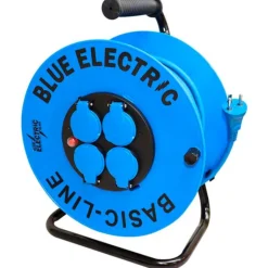 Blue Electric Basicline kabeltromle med 4 udtag, , blå Kabeltromler