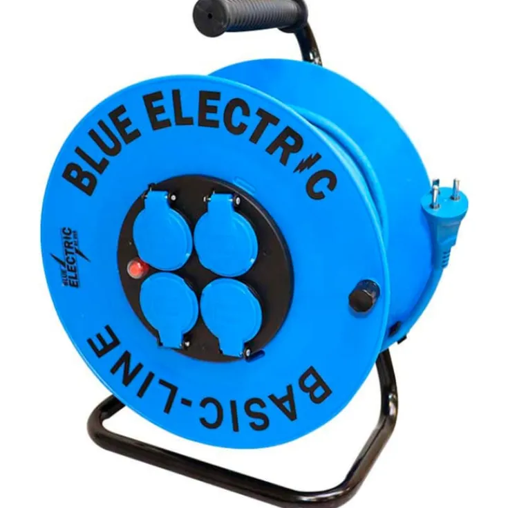 Blue Electric Basicline kabeltromle med 4 udtag, , blå Kabeltromler