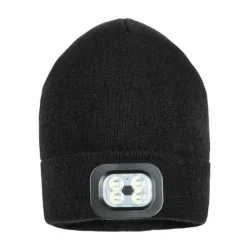 Outlet beanie, med lys, sort Hovedbeklædning