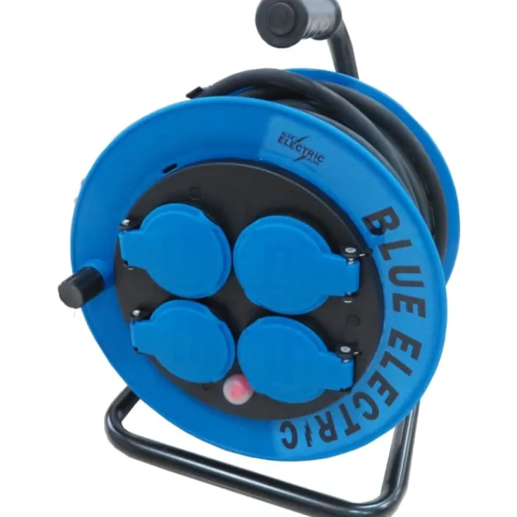 Outlet Blue Electric Kabeltromle med 4 udtag, 3x1,5 mm², blå, Kabeltromler