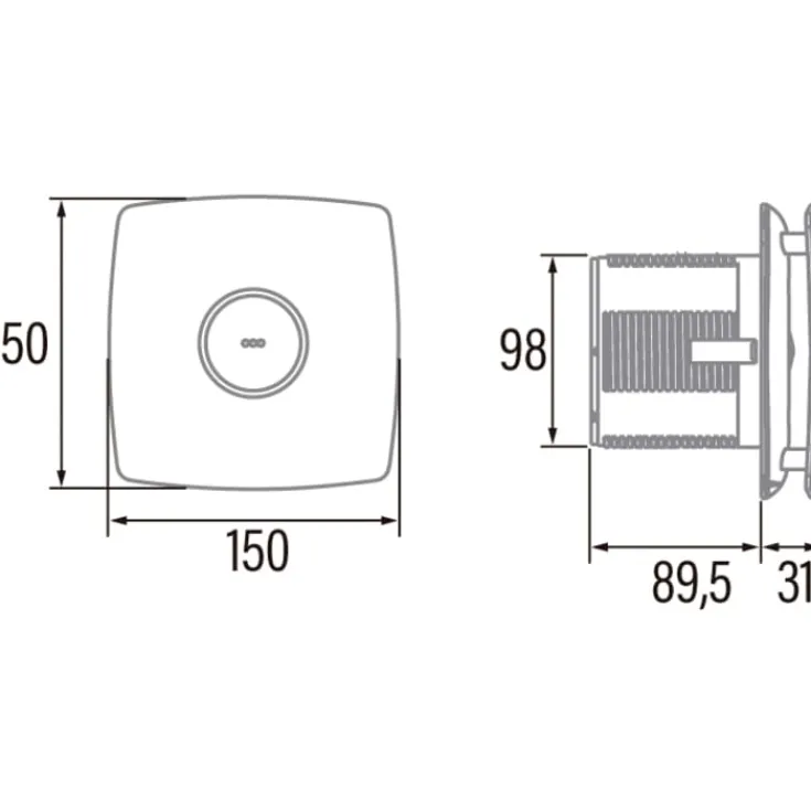 Discount X-Mart 10 badventilator, fugtstyring, timer, Ø100 mm, rustfrit stål Badeværelsesventilatorer