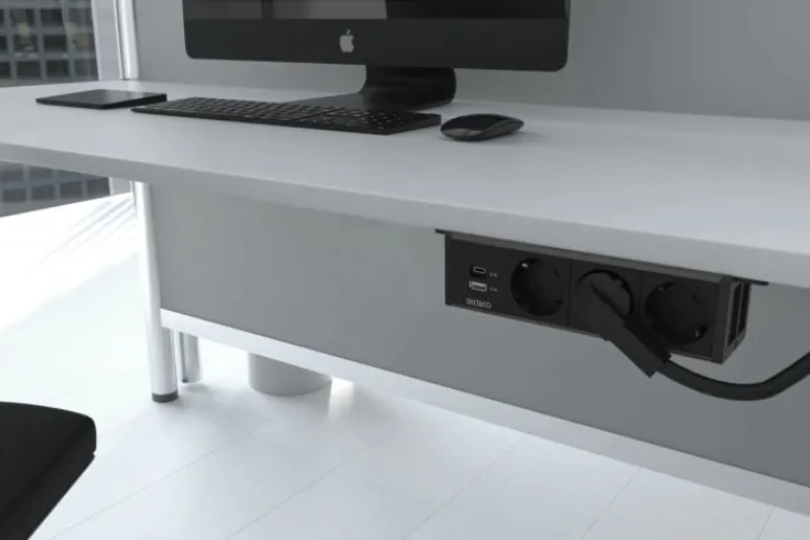 Outlet underbordsstikdåse, 3 stikkontakter, A+C USB-oplader, sort Stikdåser