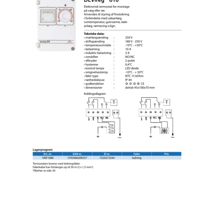 Outlet reg 610 termostat Devi|Varmekabler & Frostsikring