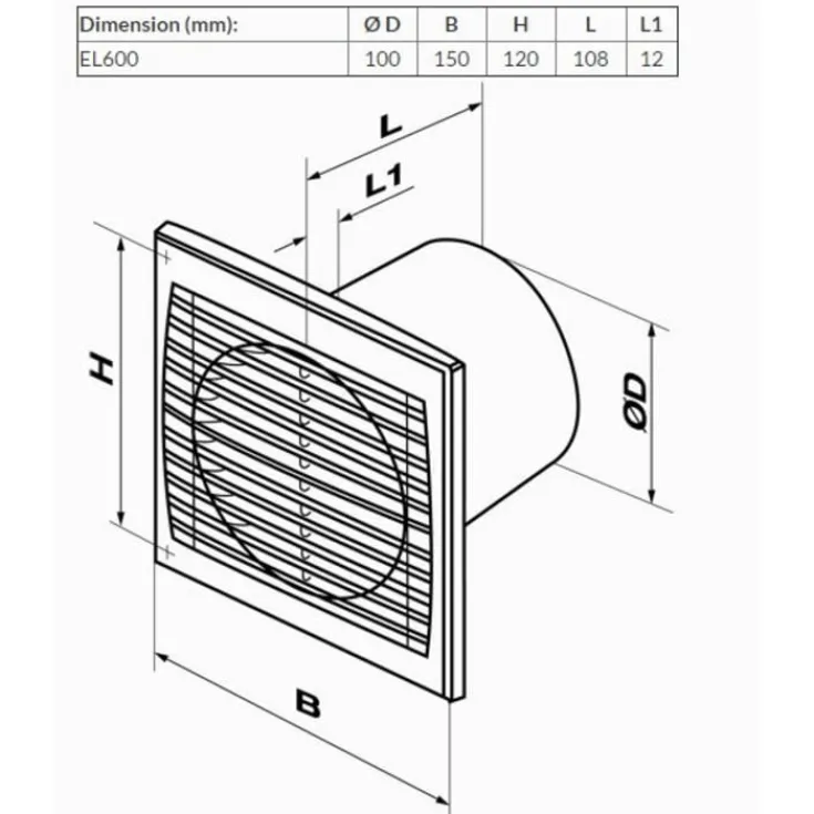 New EL 600 badventilator, Ø100 mm, hvid Duka|Badeværelsesventilatorer