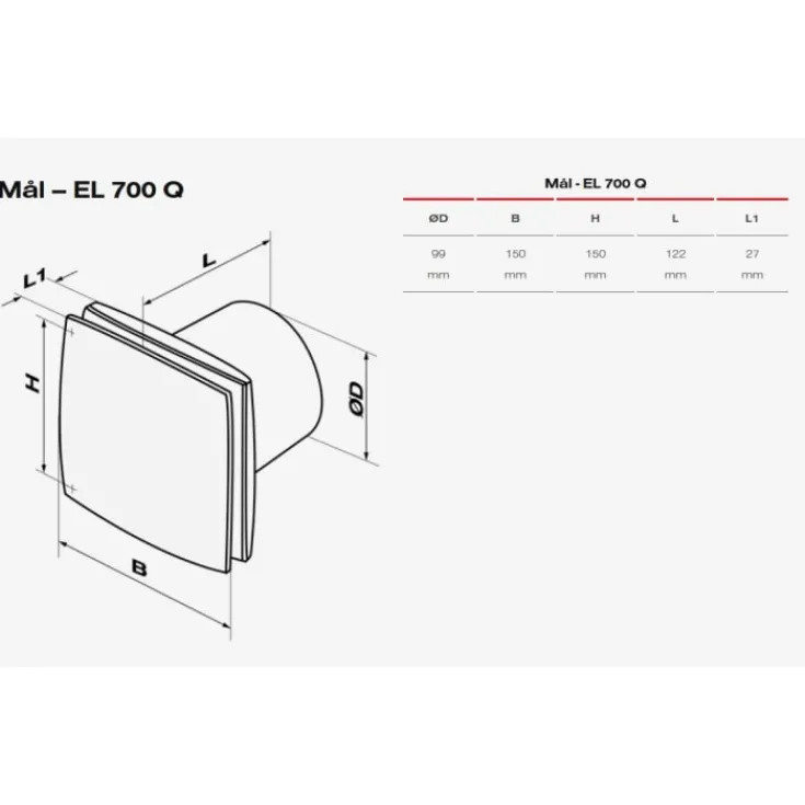 Discount EL 700Q badventilator, Ø100 mm, Duka|Badeværelsesventilatorer