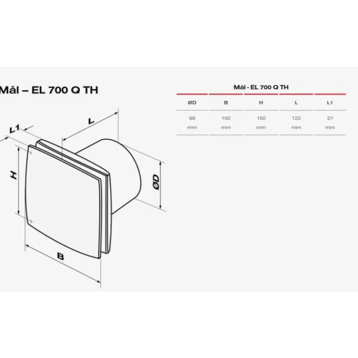 Sale EL 700Q TH badventilator, fugtstyring, timer, Ø100 mm, Duka|Badeværelsesventilatorer