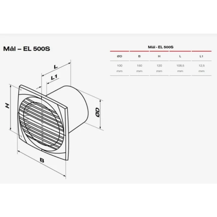Sale EL 500 S badventilator, Ø100 mm, hvid Duka|Badeværelsesventilatorer