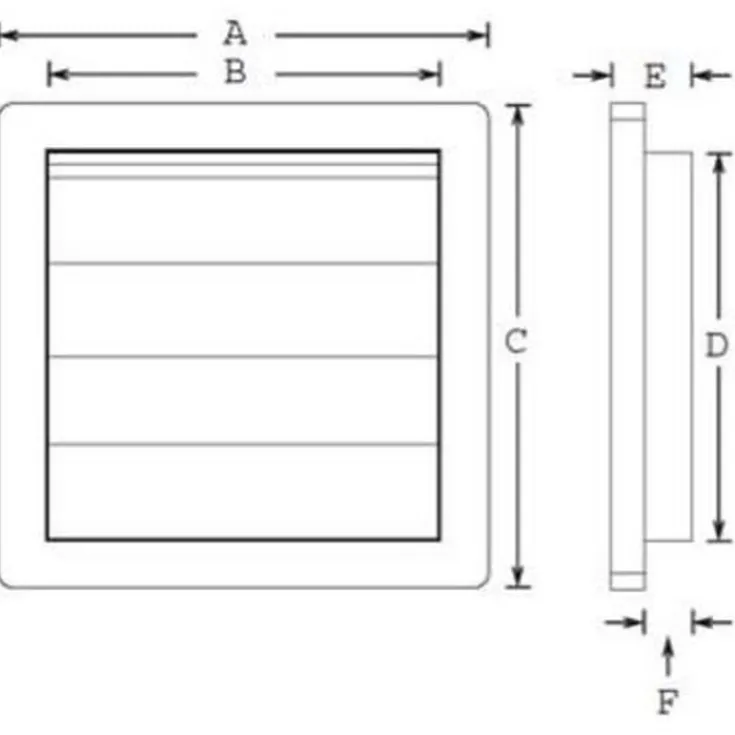 Outlet lamelventil, 150x150 mm, til murgennemføring, Ventiler|Duka