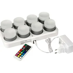 Clearance Mini genopladelige LED indsats, farvet lys, 8 stk. Bordlamper