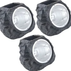 Outlet solcellelamper, stenform, 3 stk. Solcellelamper|Udendørs Batterilamper