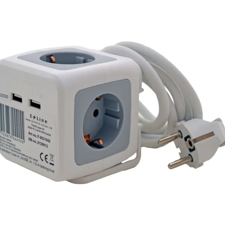 Outlet E-Line Cube stikdåse med 4 udtag, schuko & USB Stikdåser