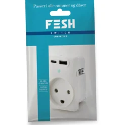 Curveline stikkontakt med jord og dobbelt USB, 1,5 modul, Stikkontakter