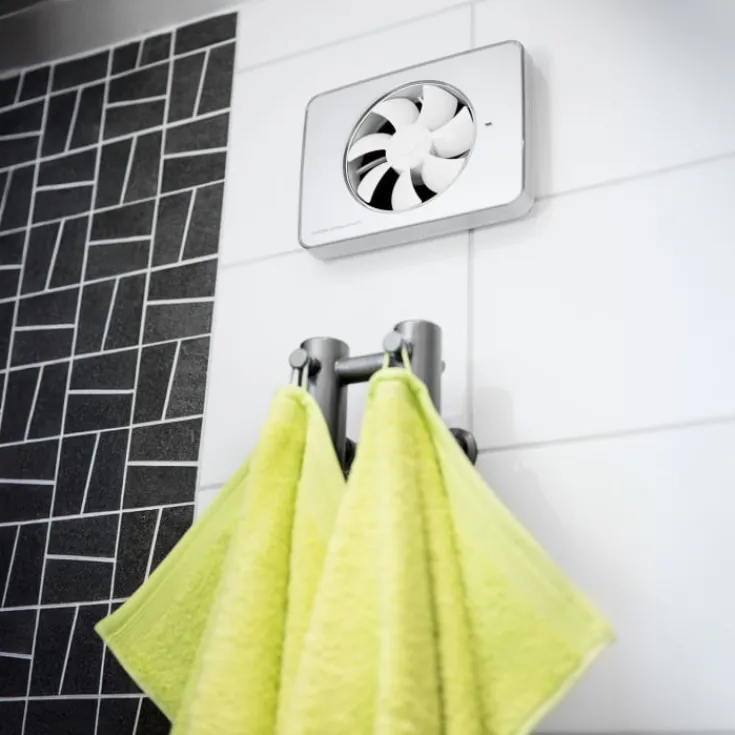 Outlet Intellivent 2.0 badventilator, fugtstyring, timer, Ø100 mm, Badeværelsesventilatorer