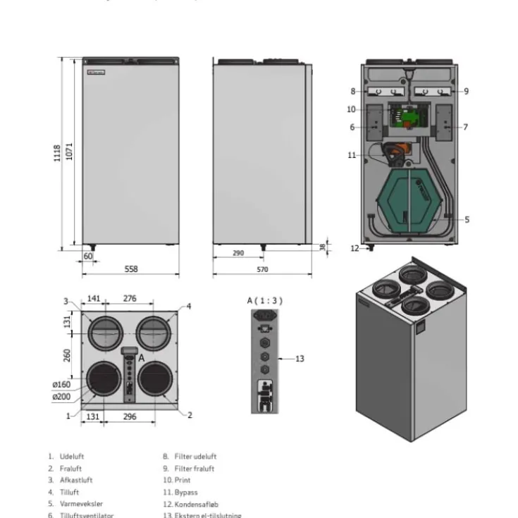 Outlet ECO 275 ventilationsanlæg med varmegenvinding, Ø160 mm Varmegenvinding
