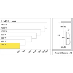 Discount H40 L elradiator, 230V, 250W, 2-6 m² Elradiatorer