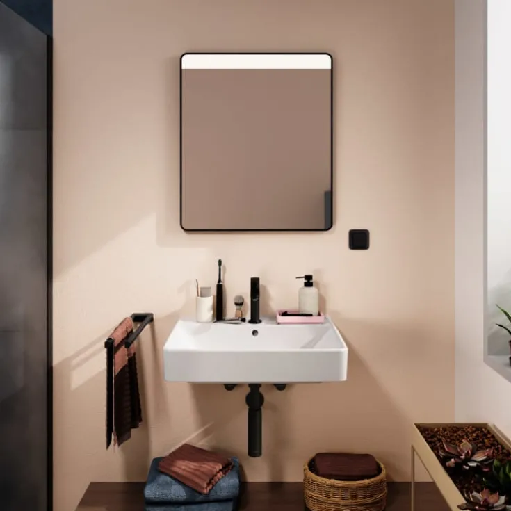 Clearance Xarita Lite Q spejl med lys, 60x70 cm, sort Spejle Med Lys