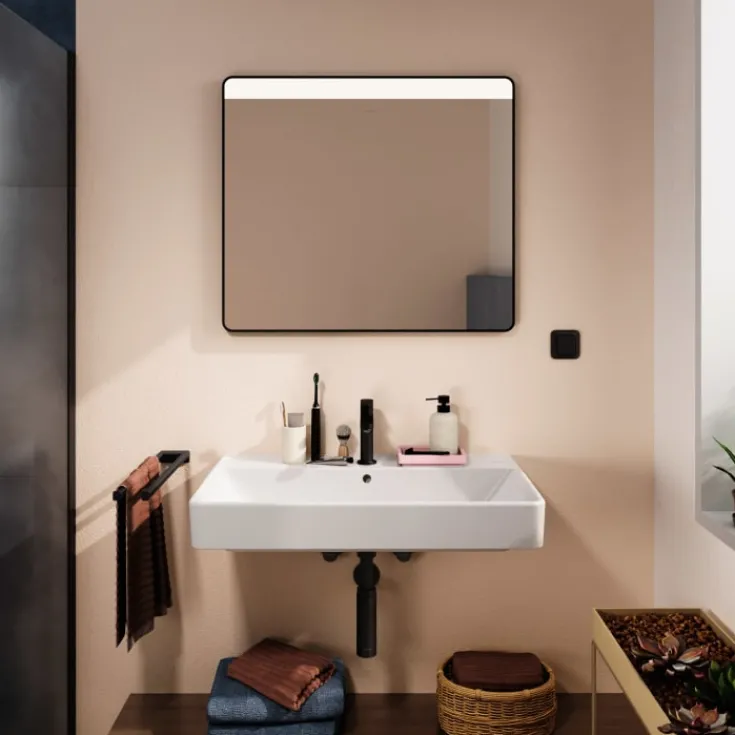 Outlet Xarita Lite Q spejl med lys, 80x70 cm, sort Spejle Med Lys