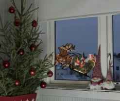 julemand med rensdyr til vinduet Julepynt Med Lys