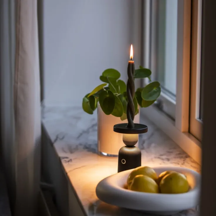 New Nantes genopladelig bordlampe med lysestage holder, Udendørs Bordlamper|Genopladelige Lamper
