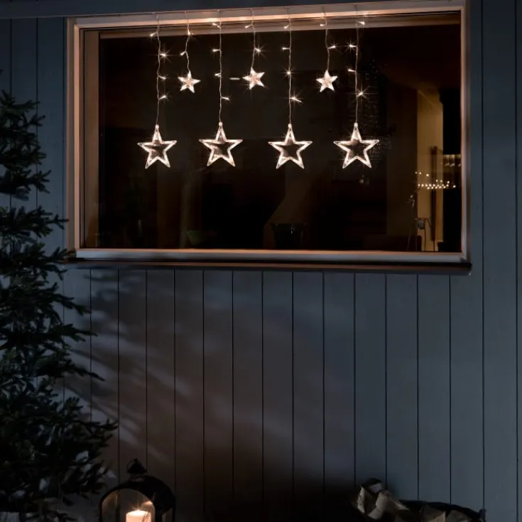 New udendørs lysgardin, 7 ravfarvede lys, stjerner Udendørs Julelys