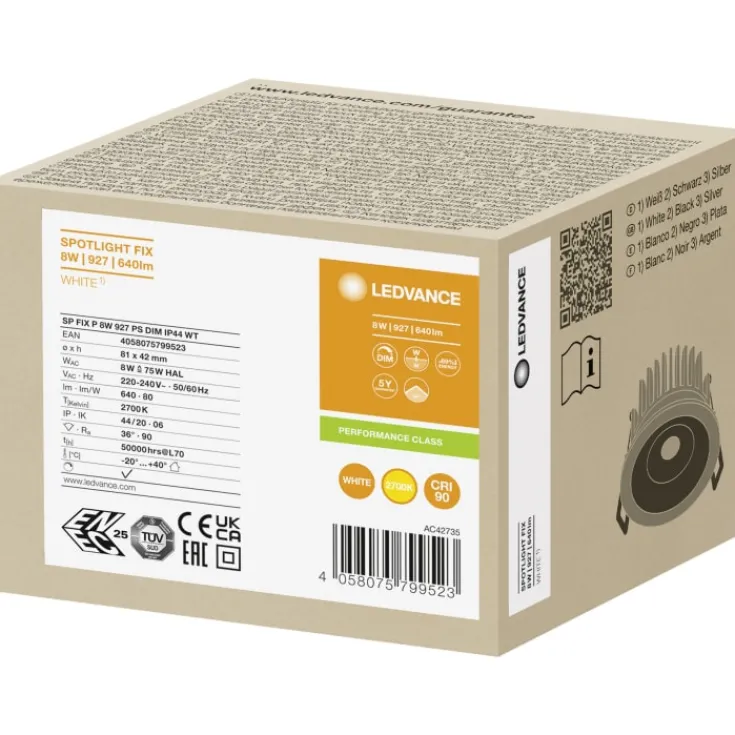 Outlet Spot Fix indbygningsspot, 2700K, hvid Ledvance