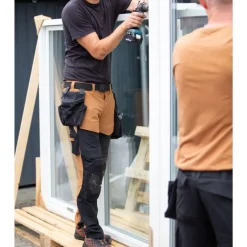 Sale Customized arbejdsbukser med stretch, khaki/sort, str. 76C46 Bukser & Shorts