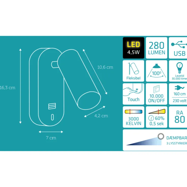Discount Ego væglampe med USB, Væglamper|Nielsen Light