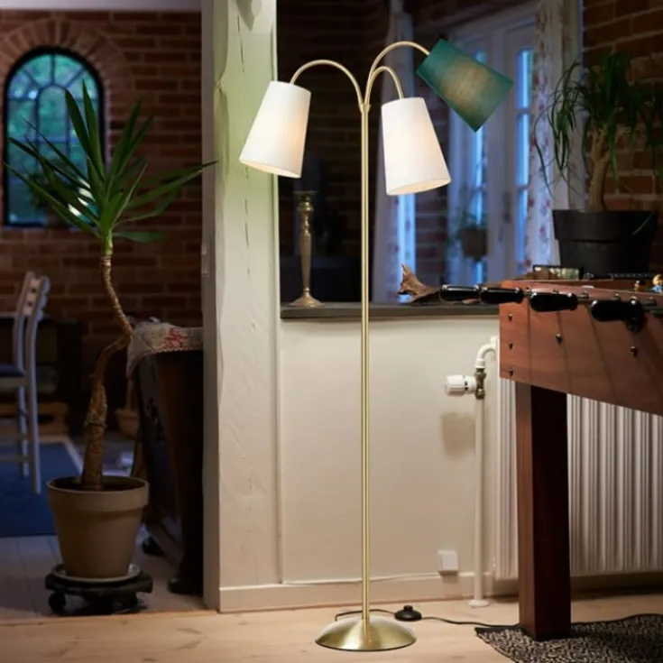 Clearance Salsa gulvlampe, guld med støvgrøn, off white & flaskegrøn skærm Gulvlamper