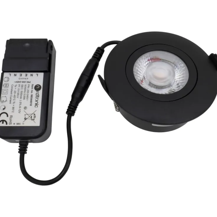 Outlet Low Profile Flexible indbygningsspot, driver, Ø8,3 cm, sort, Nordtronic