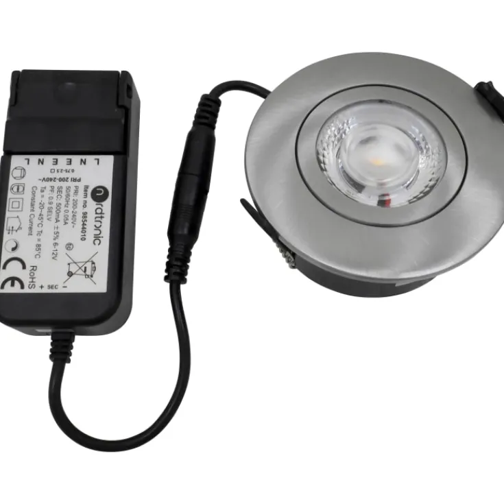 Hot Low Profile Flexible udendørs indbygningsspot, driver, Ø7,5 cm, børstet alu, Nordtronic|Udendørs Spots