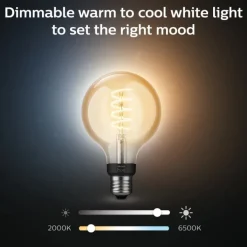 White Ambiance E27 globepære, 2200K-6500K, 7W, Lyskilder|Philips Hue