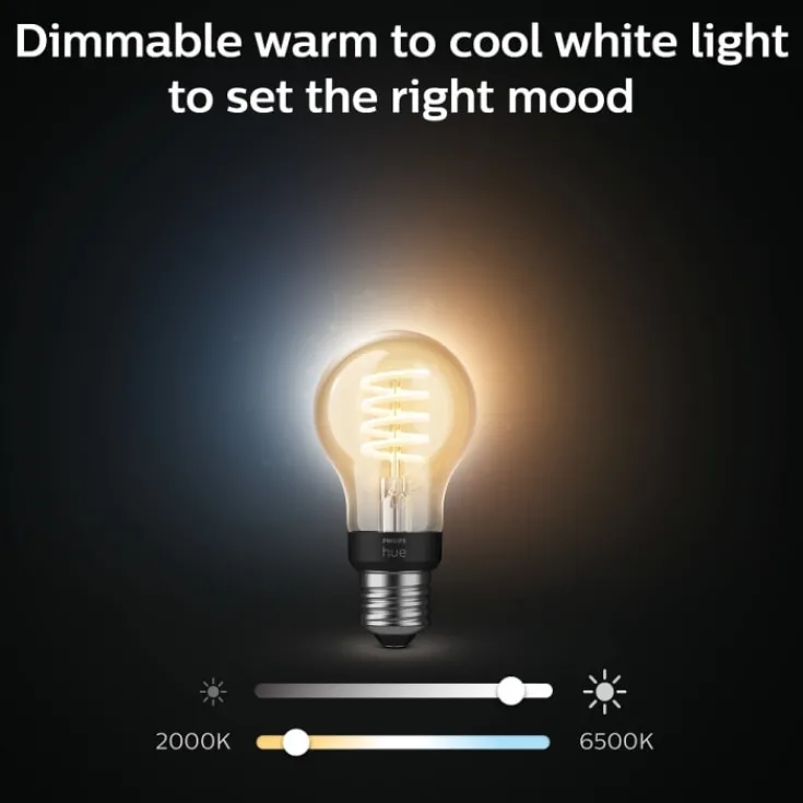 New White Ambiance E27 standardpære, 2200K-6500K, 7W, 2-pak Lyskilder|Philips Hue