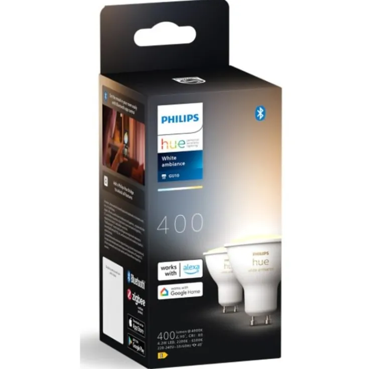 Discount White Ambiance GU10 spotpære, 2000K-6500K, 4,2W, 2-pak Lyskilder|Philips Hue