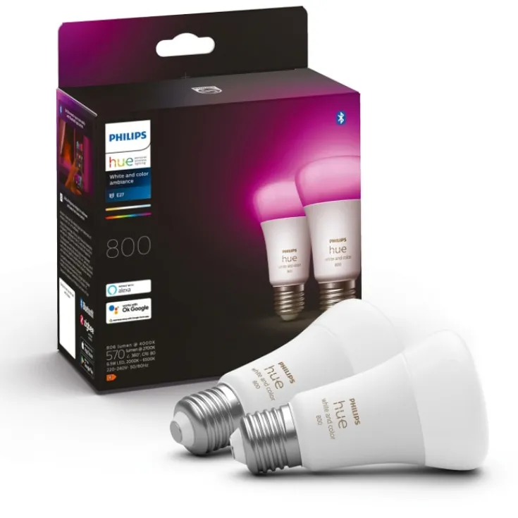 Sale White Color Ambiance E27 standardpære, 2000K-6500K, 6,5W, 2-pak Lyskilder|Philips Hue