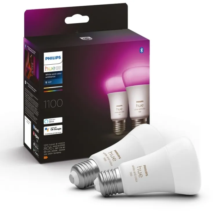 Hot White Color Ambiance E27 standardpære, 2000K-6500K, 9W, 2-pak Lyskilder|Philips Hue