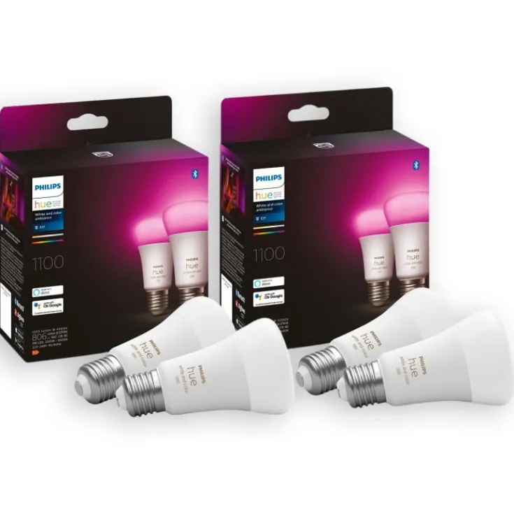 Sale White Color Ambiance E27 standardpære, 2000K-6500K, 9W, 4-pak Lyskilder|Philips Hue