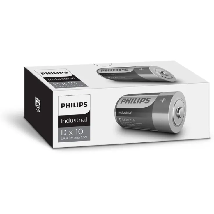 Online Industrial Alkaline D batterier, 10 stk. Batterier|Philips