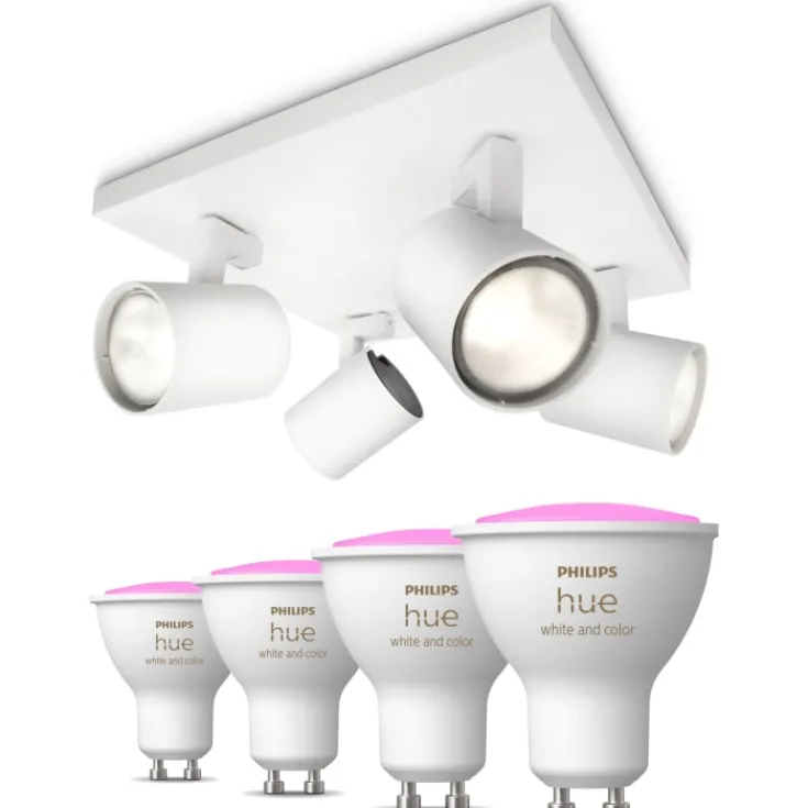 Outlet Philips Runner spotlampe, 4 spots, Hue White Color Ambiance pærer Philips Hue|Loftlamper