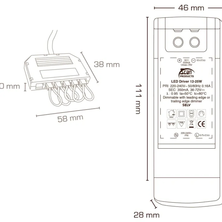Outlet driver, dæmpbar, Transformere & Drivere|Scan Products