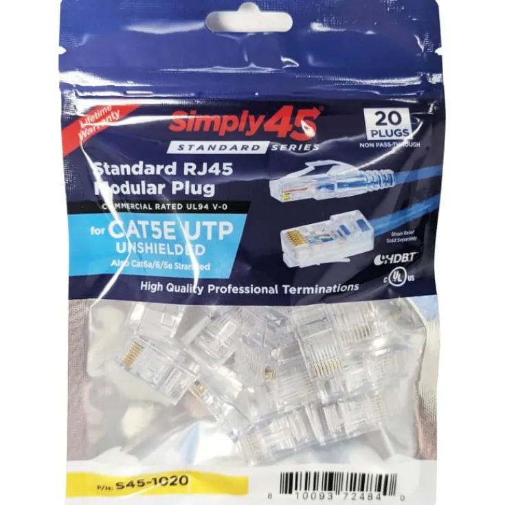 Hot RJ45 standard stik CAT.5E uskærmet, blå, 20-pak Netværksstik