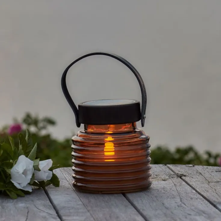 Outlet Aston solcelle lanterne, ravfarvet, 12 cm Udendørs Bordlamper|Udendørs Batterilamper