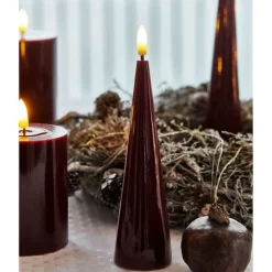 Online Sille kegle LED bloklys, batteri, bordeaux, Sirius|Kunstige Stearinlys