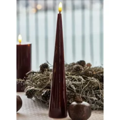 Sille kegle LED bloklys, batteri, bordeaux, Sirius|Kunstige Stearinlys