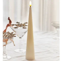 Clearance Sille kegle LED bloklys, batteri, råhvid, Sirius|Kunstige Stearinlys
