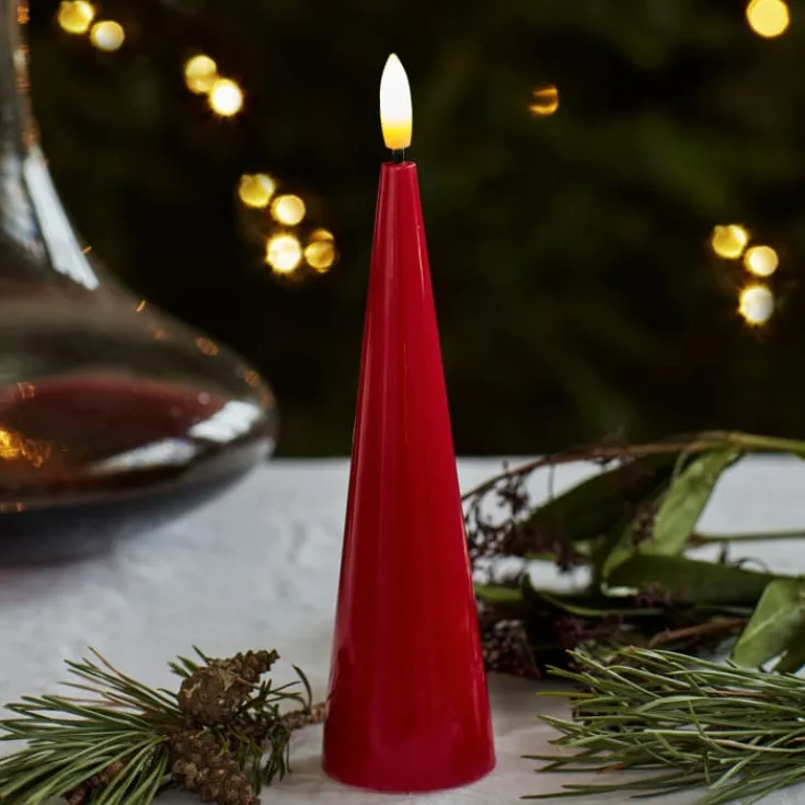 New Sille kegle LED bloklys, batteri, rød, Sirius|Kunstige Stearinlys