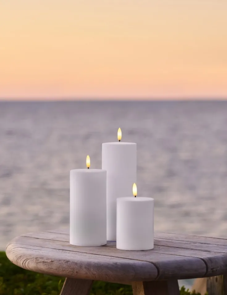 New Sille udendørs LED bloklys, batteri, hvid, 3-pak Sirius|Kunstige Stearinlys