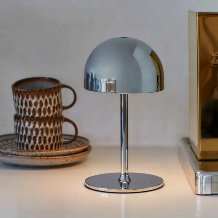 Online Tim genopladelig bordlampe, krom, 22 cm Udendørs Bordlamper|Genopladelige Lamper