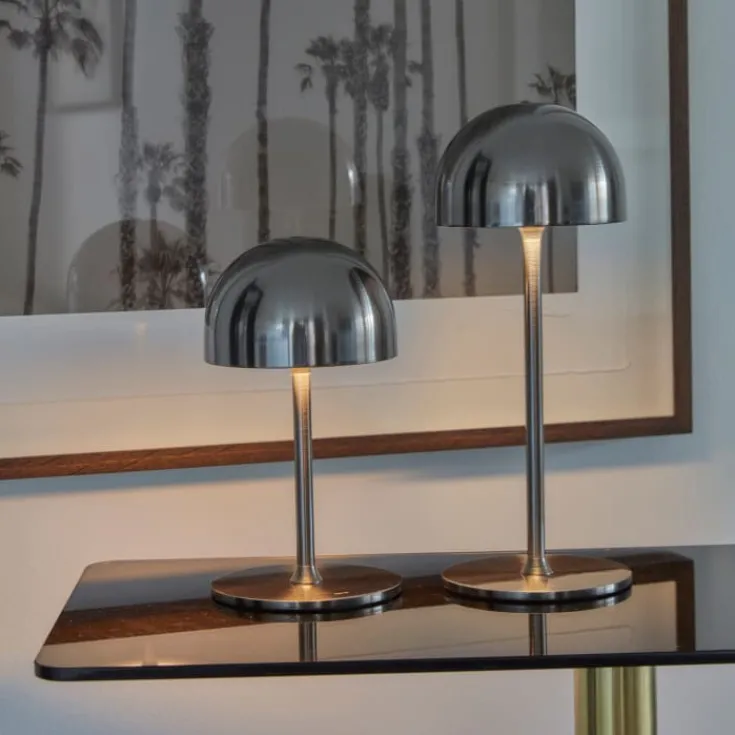 Hot Tim genopladelig bordlampe, krom, 30 cm Udendørs Bordlamper|Genopladelige Lamper