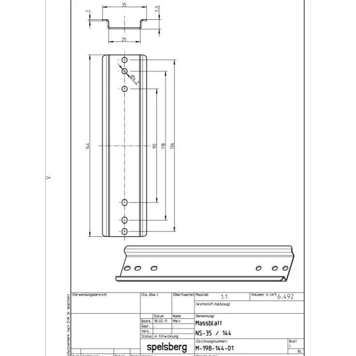 Online NS 35-144 DIN-skinne, 35x144x7,5 mm Tavletilbehør