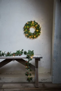 Discount Holly julekrans med lys Julekranse & Granguirlander